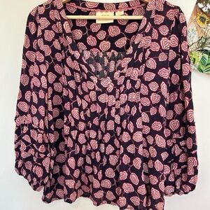 Anthropologie Maeve Pink and Black Floral Blouse